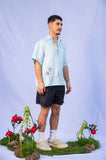 Sky blue embroidered flower shirt